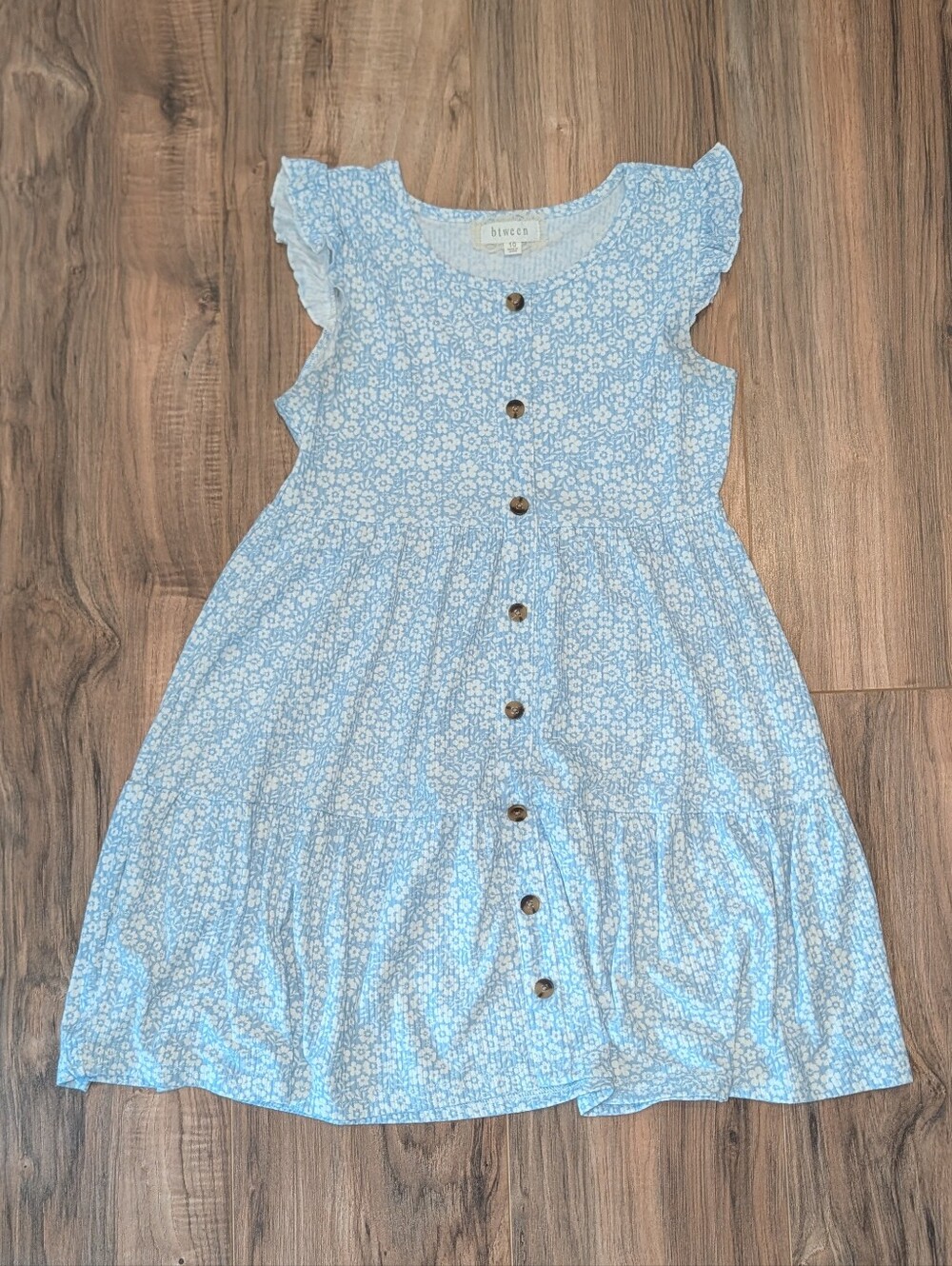 btween Light Blue Floral Button-Front Girls' Dress